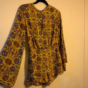 Forever 21 Angel Long Sleeve Mustard Romper